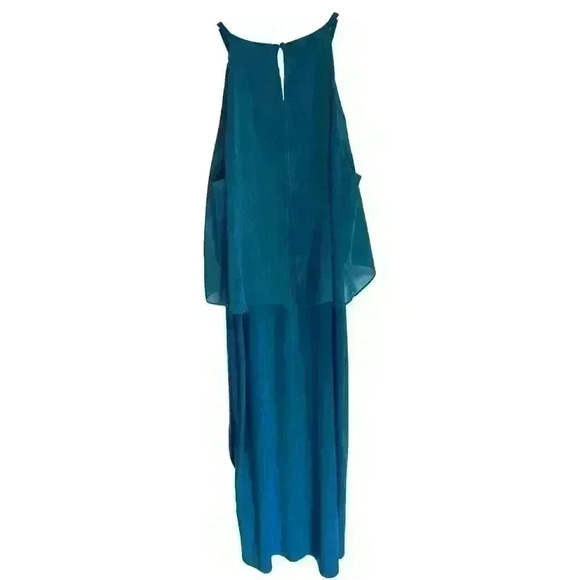 NWT White House Black Market Chiffon Overlay Halter Dress Size 12 Ocean Blue - Picture 2 of 11